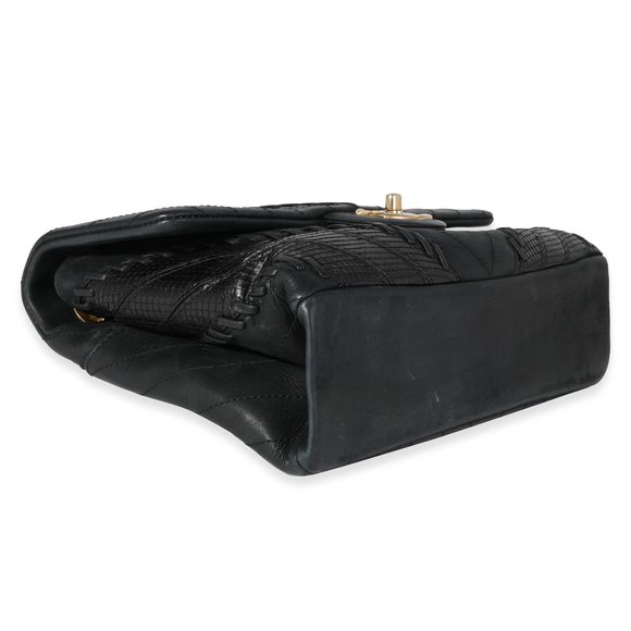 Chanel Black Chevron & Python Patchwork Flap Bag - Picture 6 of 7